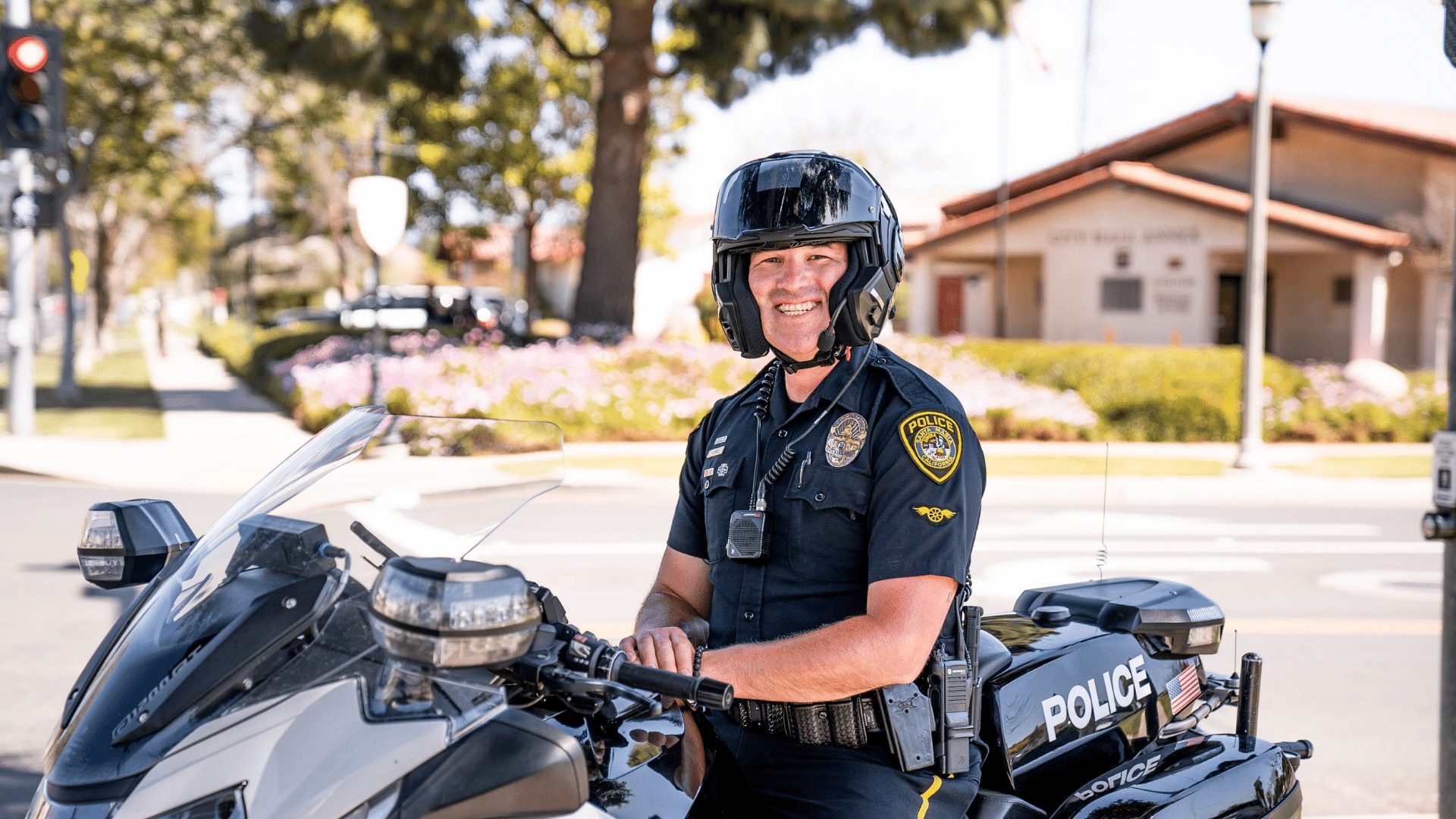 Santa Maria Police Officer Andy Brice sits on his patrol motorcycle